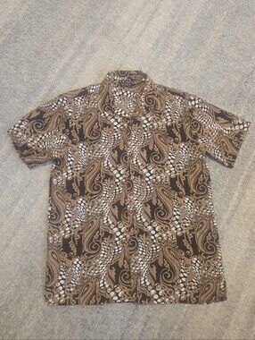 PRONTI Collection By Phita Men's L Large Paisley Short Sleeve Shirt Brown Gold G